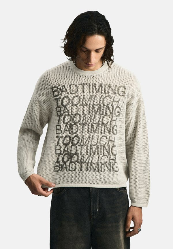 Bershka PRINTED MESH - SWEATER - Jumper - stone