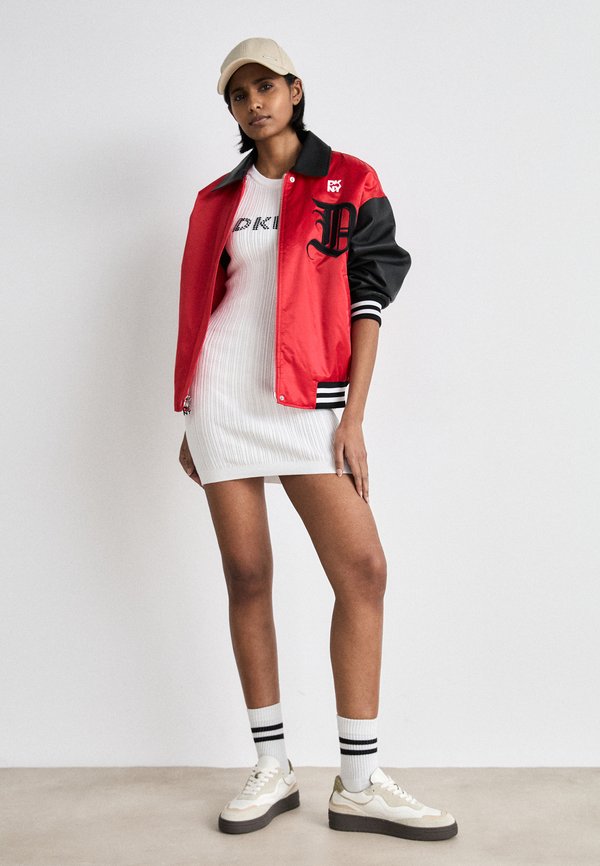 DKNY MIXED MEDIA VARSITY JACKET BIG GOTHIC