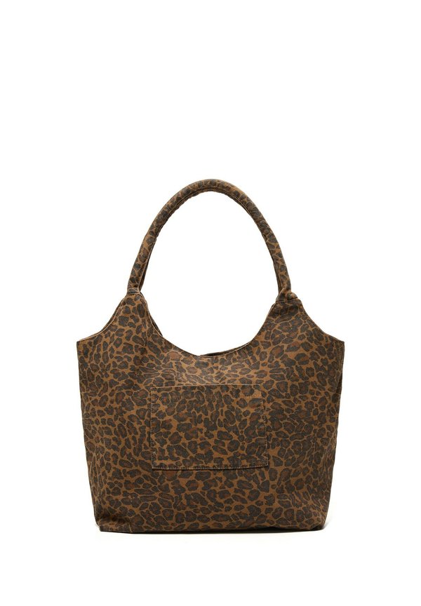 Bershka PRINTED TWILL - BAG - Handbag - dark brown