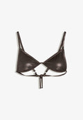 Bershka LAMINATED-EFFECT TRIANGLE - BIKINI TOP - Bikini top - dark brown