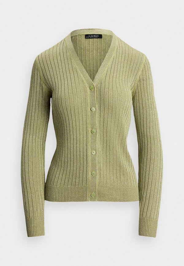 Lauren Ralph Lauren METALLIC LINEN BLEND RIB KNIT CARDIGAN