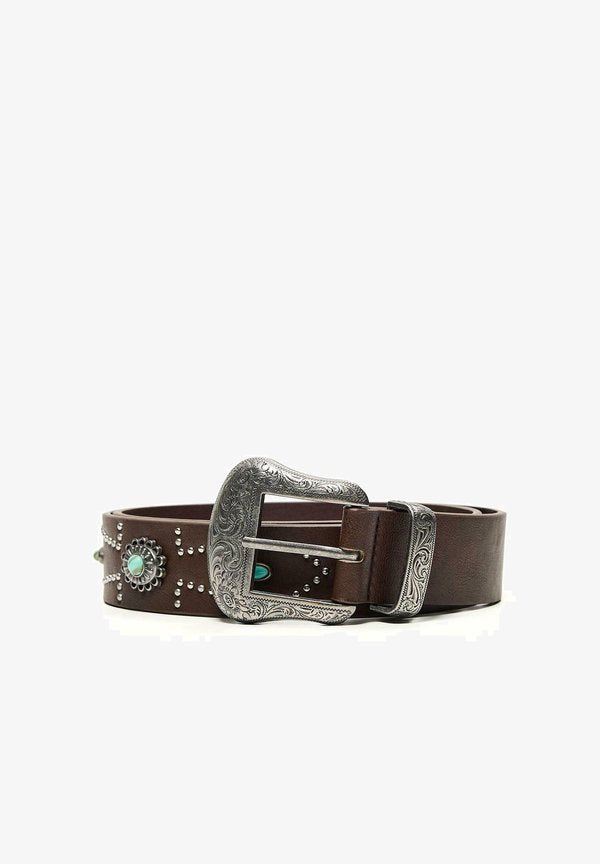 Bershka RHINESTONE - Belt - dark brown