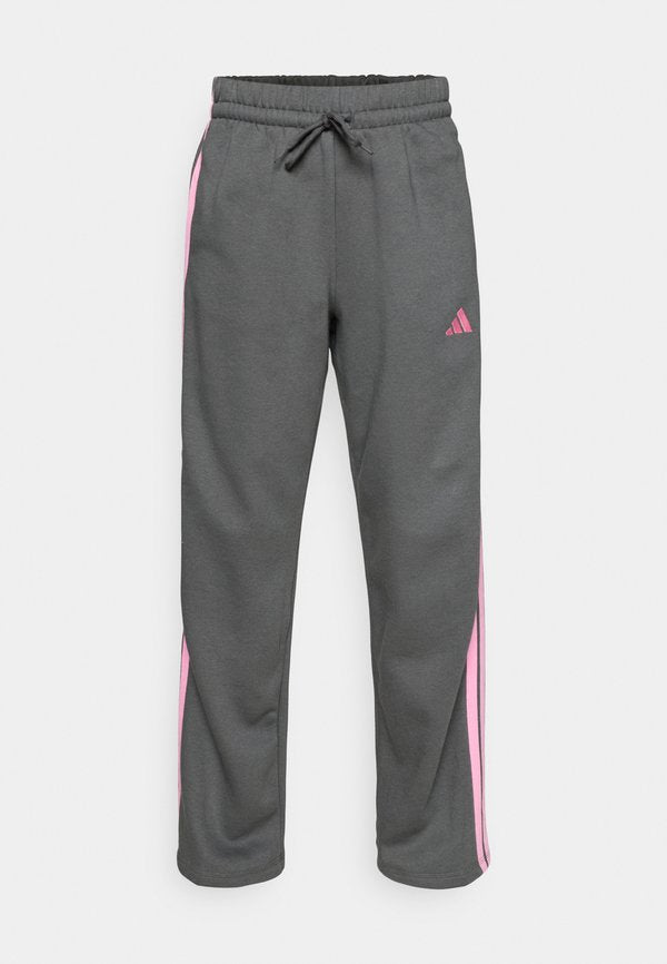 adidas Sportswear ESSENTIALS 3 STRIPES OPEN HEM PANTS - Tracksuit bottoms - grey six/tropic bloom