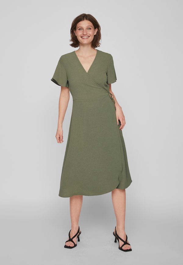 VILA VILOVIE S/S WRAP MIDI DRESS - NOOS