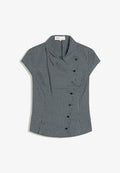 Bershka CROSSOVER BUTTON SHORT SLEEVE - SHIRT - Button-down blouse - dark blue