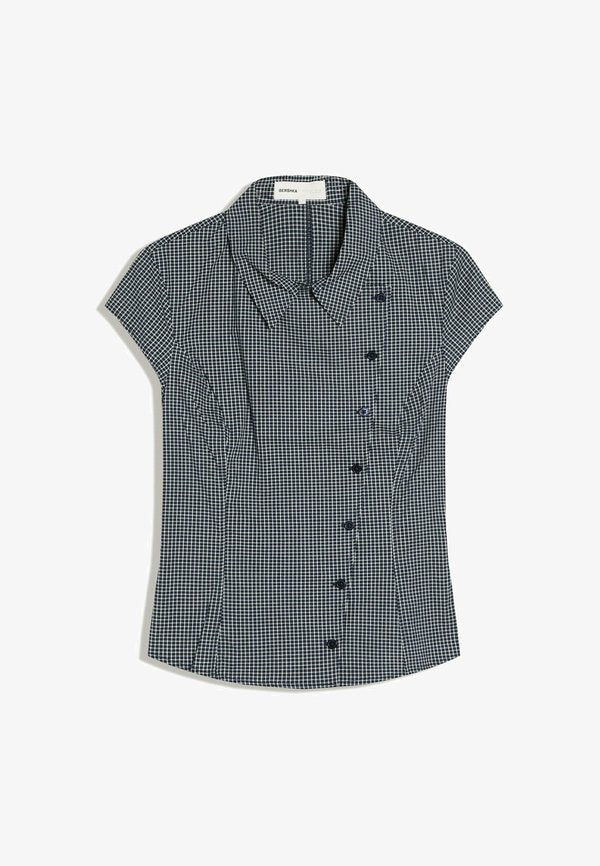 Bershka CROSSOVER BUTTON SHORT SLEEVE - SHIRT - Button-down blouse - dark blue