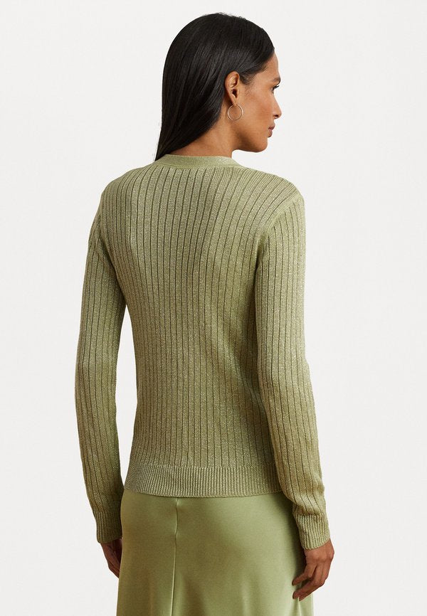 Lauren Ralph Lauren METALLIC LINEN BLEND RIB KNIT CARDIGAN