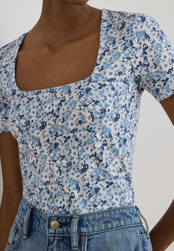 Lauren Ralph Lauren FLORAL COTTON JERSEY SQUARE-NECK TOP