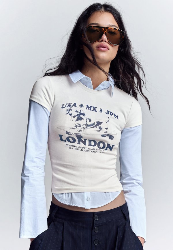 Bershka SHORT SLEEVE - Print T-shirt - white