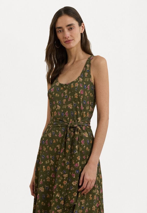 Lauren Ralph Lauren FLORAL BELTED CREPE SLEEVELESS DRESS