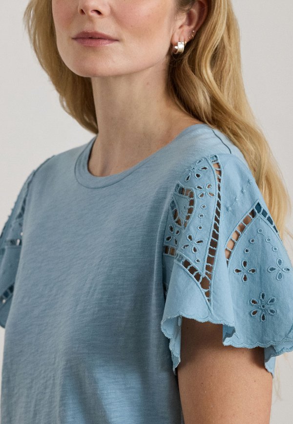 Lauren Ralph Lauren EYELET COTTON JERSEY & BROADCLOTH TOP