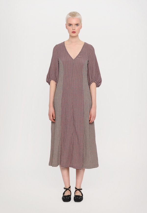 Stine Goya PATCHWORK THREE QUARTER SLEEVE MIDI DRESS