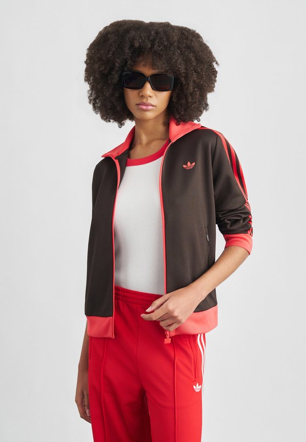 adidas Originals CLASSIC TT - Zip-up sweatshirt - aurora coffee/semi lucid red