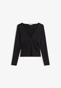 Bershka GATHERED DETAIL  - Long sleeved top - black