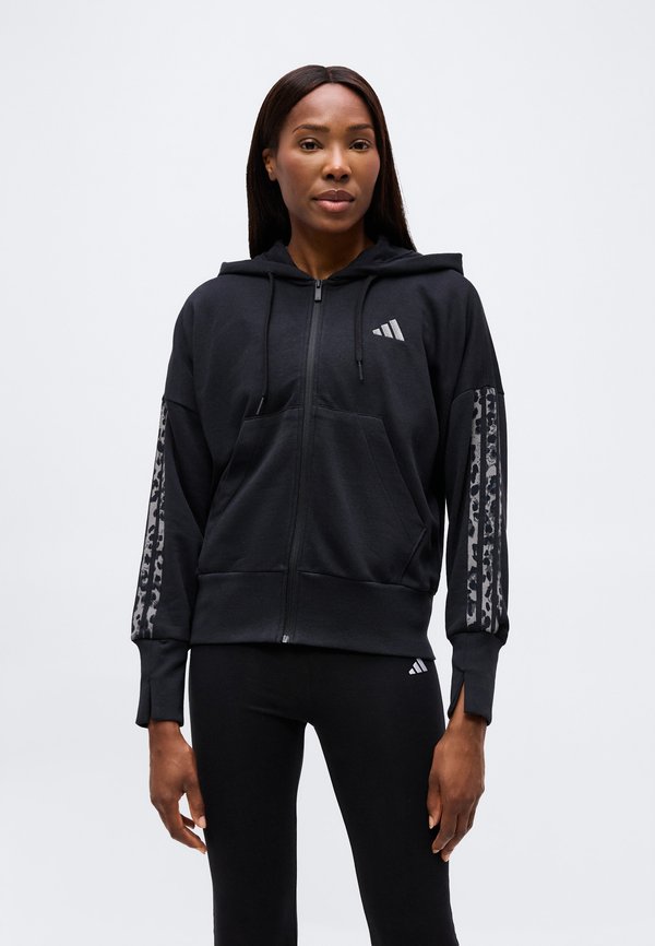 adidas Sportswear SEASONAL ESSENTIALS ANIMAL PRINT 3-STRIPES FULL-ZIP HOODED TRACK TOP - Zip-up sweatshirt - black/multicolor/grey four