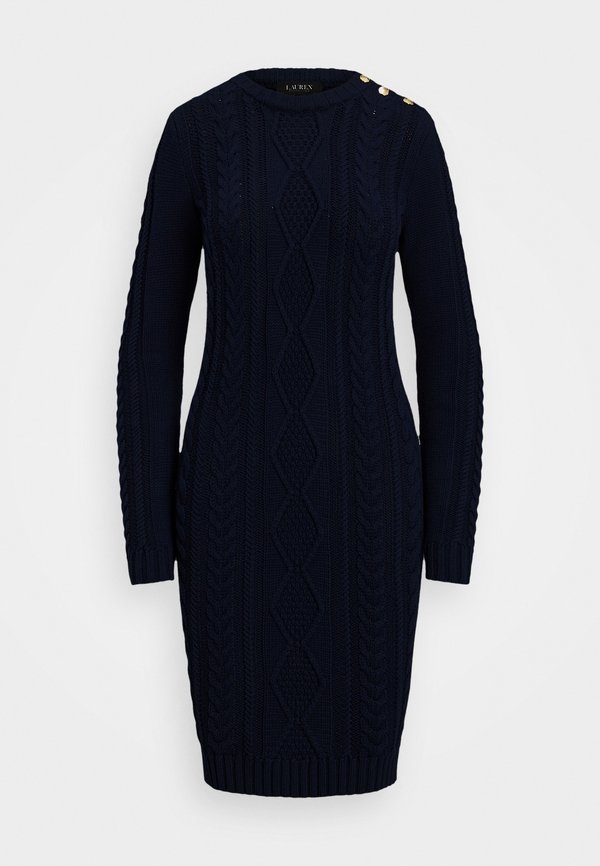 Lauren Ralph Lauren BUTTON TRIM ARAN KNIT SWEATER DRESS