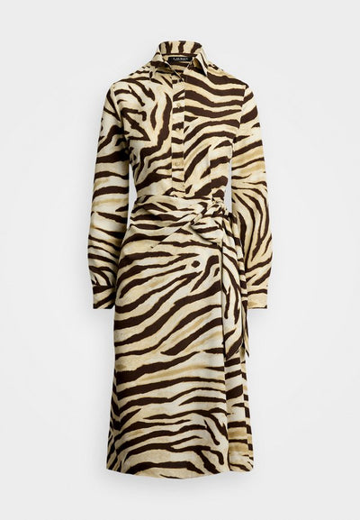 Lauren Ralph Lauren Petite Zebra Print Tie Front Crepe Shirtdress