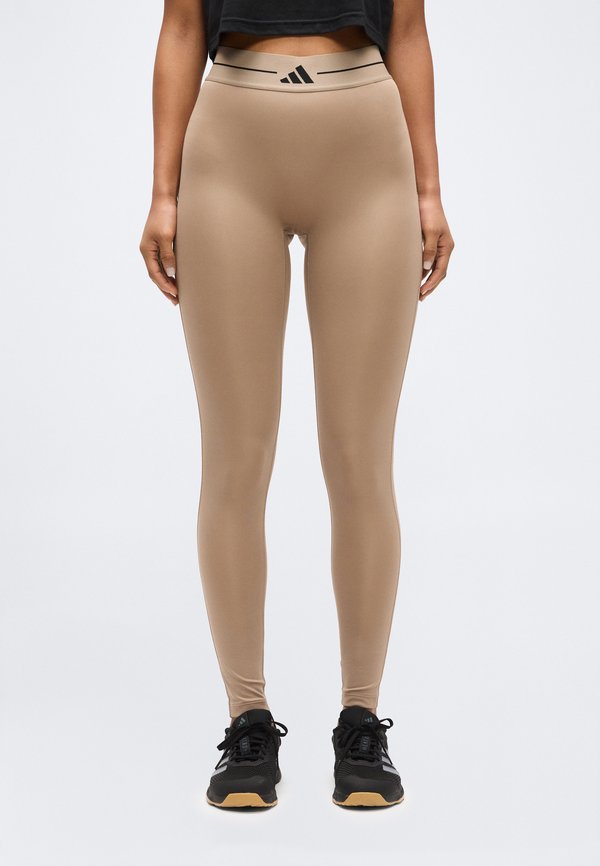 adidas Performance HYPERGLAM 3 STRIPES FULL LENGTH - Leggings - chalky brown