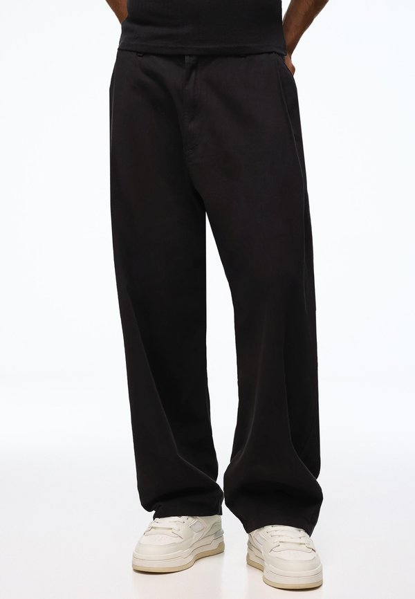 Bershka LINEN SUPER BAGGY - Trousers - black