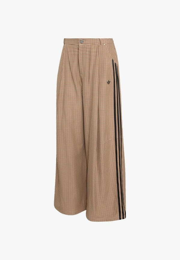 adidas Originals CHECKS TROUSER LOOSE PANTS - Trousers - crystal linen   aurora coffee   orbit green   vermillion
