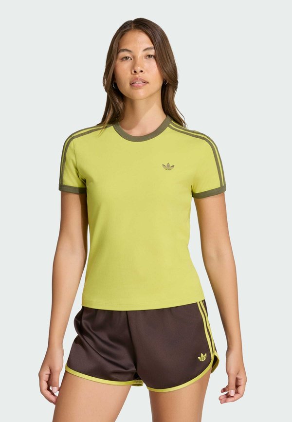 adidas Originals 3-STRIPES SLIM T-SHIRT - Print T-shirt - preloved lime   olive strata