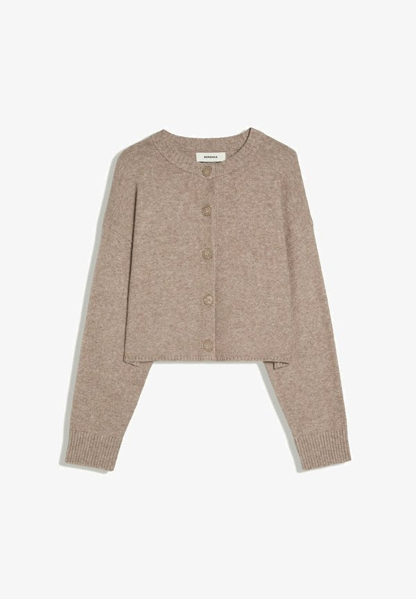 Bershka CREW NECK WITH BUTTONS - KNIT CARDIGAN - Cardigan - sand