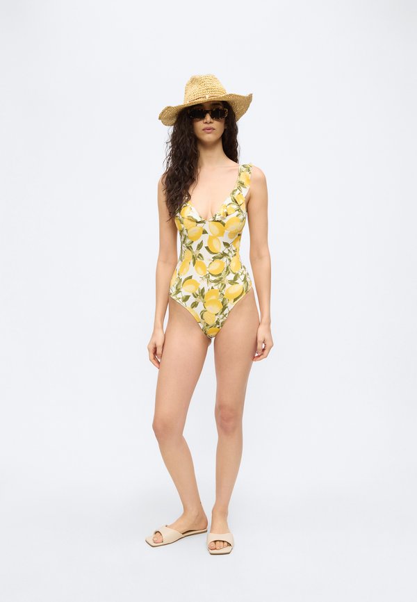 Lindex SWIMSUIT FLOUNCE LEMON