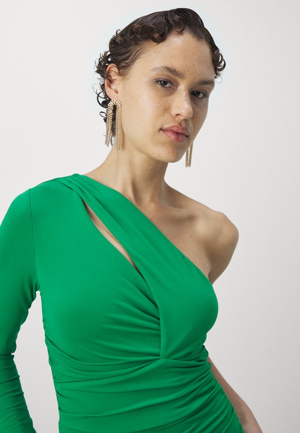 WAL G. WEDDING RAY ROUCHED ONE SLEEVE MIDI