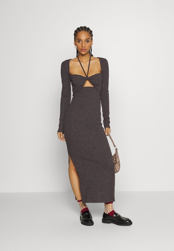 NA-KD TIE NECK LONG SLEEVE DRESS