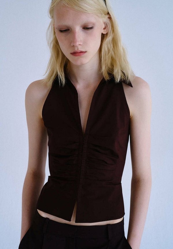 Mango ADULT - Button-down blouse - dark brown
