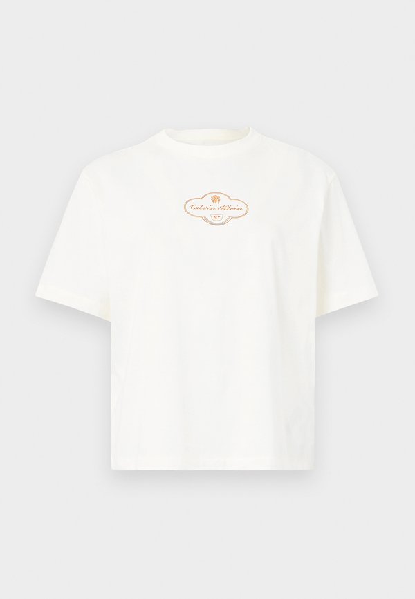 Calvin Klein Jeans BOXY TEE COCTAIL LOGO TEE - Print T-shirt - white greige