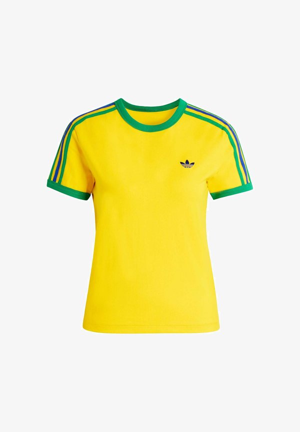adidas Originals 3-STRIPES SLIM T-SHIRT - Print T-shirt - eqt yellow/green/collegiate royal