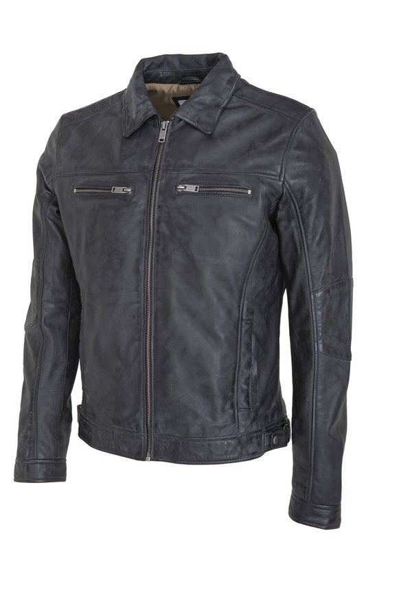Lee Cooper LEATHER JACKET WITH COLLAR SHIRT - 2 SPLIT SIDE POCKETS -