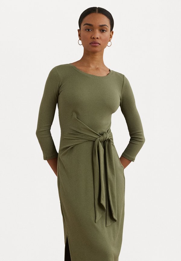Lauren Ralph Lauren IMALAH TIE FRONT COTTON BLEND CREWNECK DRESS
