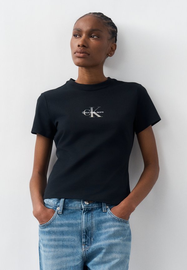 Calvin Klein Jeans GRADIENT MONOLOGO SLIM TEE - Basic T-shirt - black