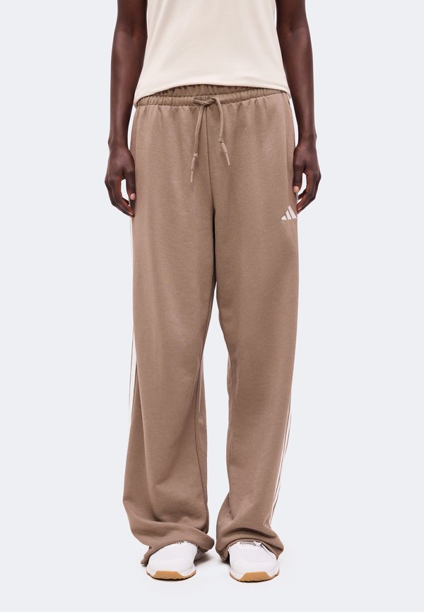 adidas Sportswear ESSENTIALS 3 STRIPES OPEN HEM PANTS - Tracksuit bottoms - khaki six/white
