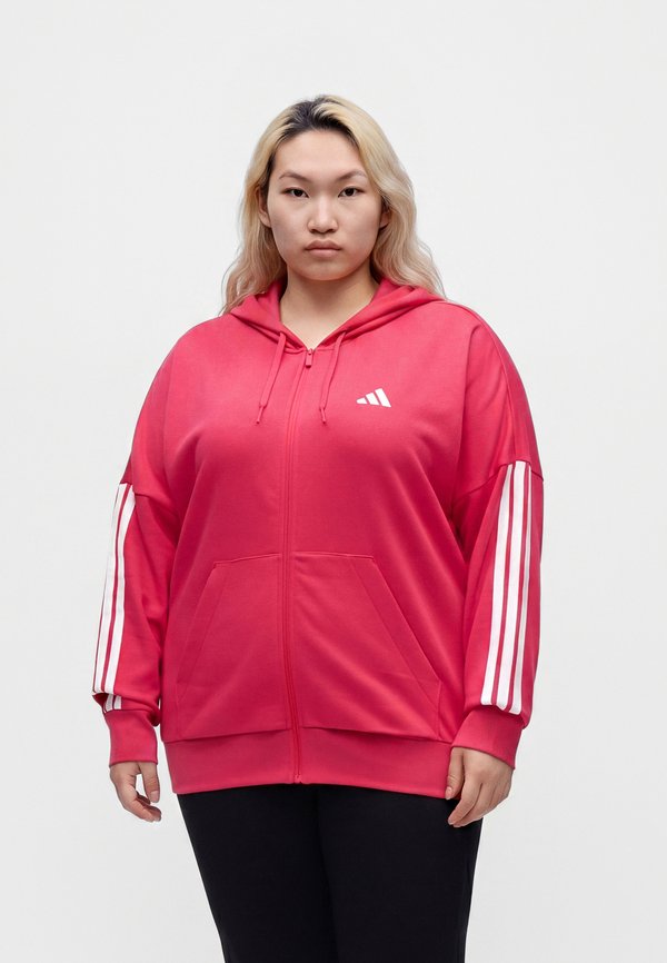 adidas Sportswear ESSENTIALS STRIPES FULL ZIP HOODIE - Zip-up sweatshirt - power pink