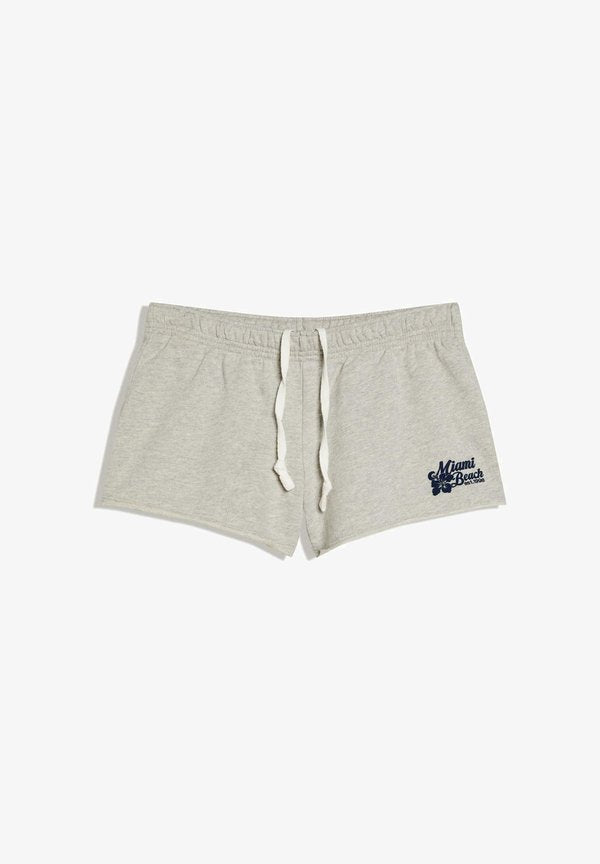 Bershka PLUSH EMBROIDERED - SHORTS - Tracksuit bottoms - dark grey