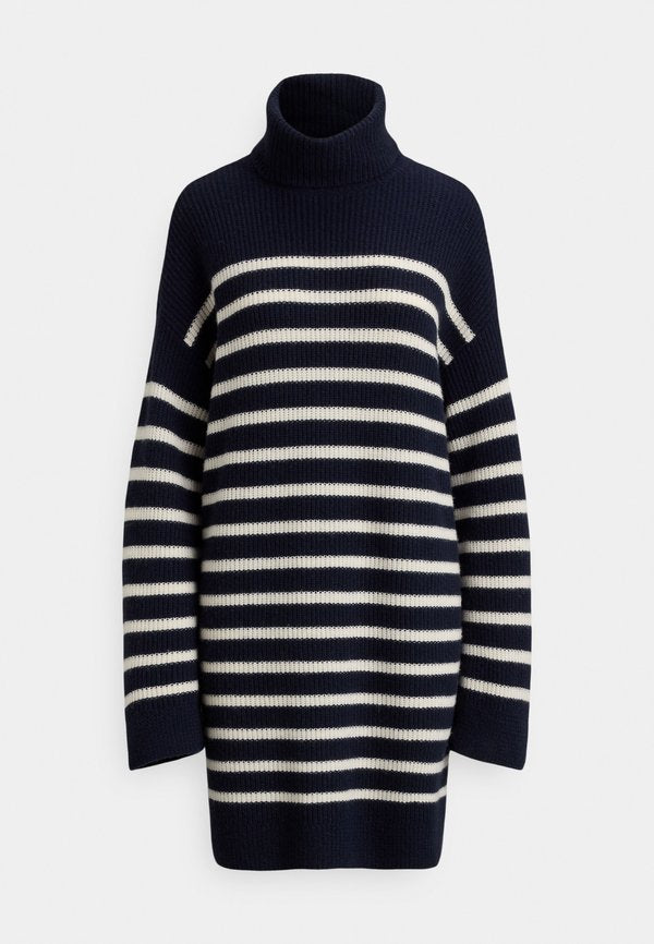 Lauren Ralph Lauren STRIPED WOOL-CASHMERE TURTLENECK DRESS
