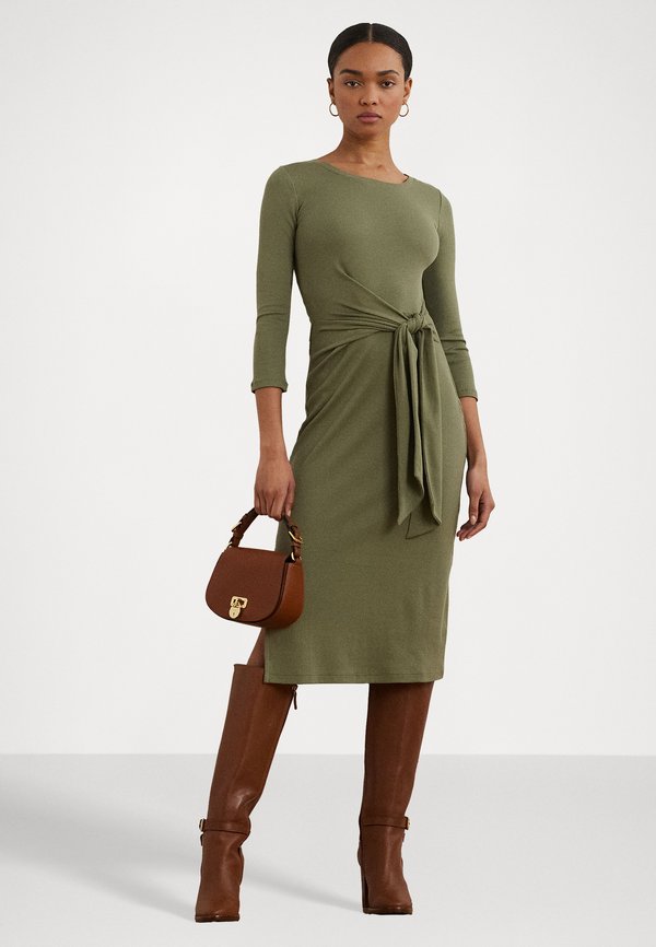Lauren Ralph Lauren IMALAH TIE FRONT COTTON BLEND CREWNECK DRESS