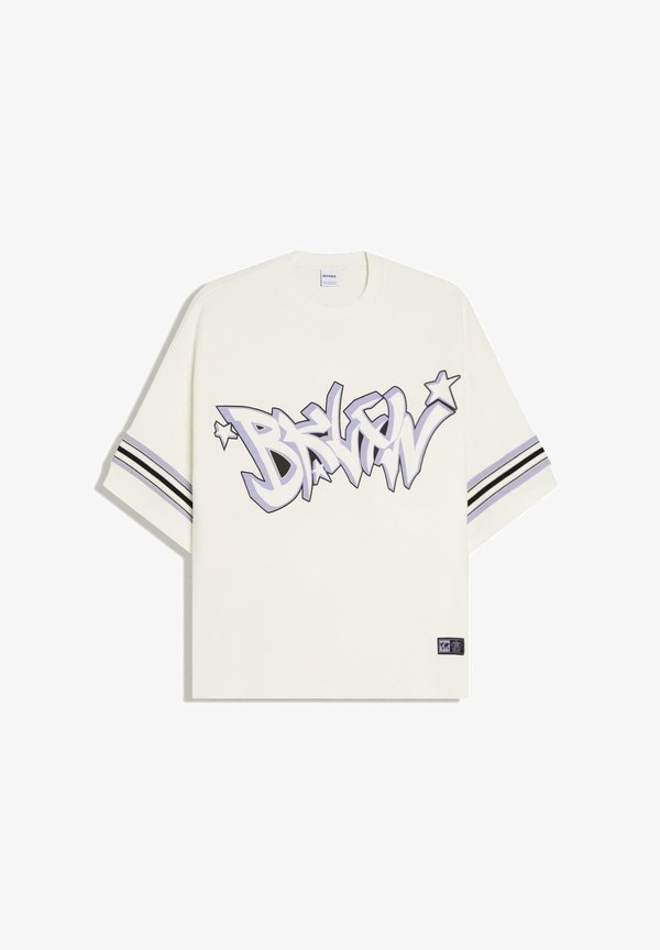 Bershka SHORT SLEEVE OVERSIZE - Print T-shirt - white