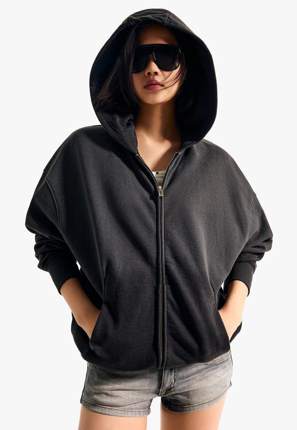 Bershka HOODIE - Zip-up sweatshirt - grey