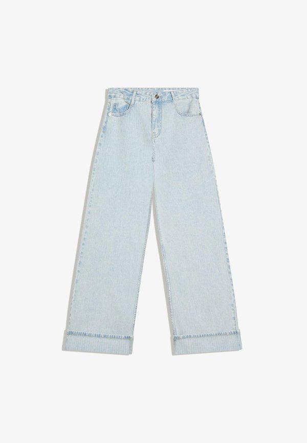 Bershka WIDE LEG TURN UP  - Wide Leg - light blue