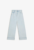 Bershka WIDE LEG TURN UP  - Wide Leg - light blue