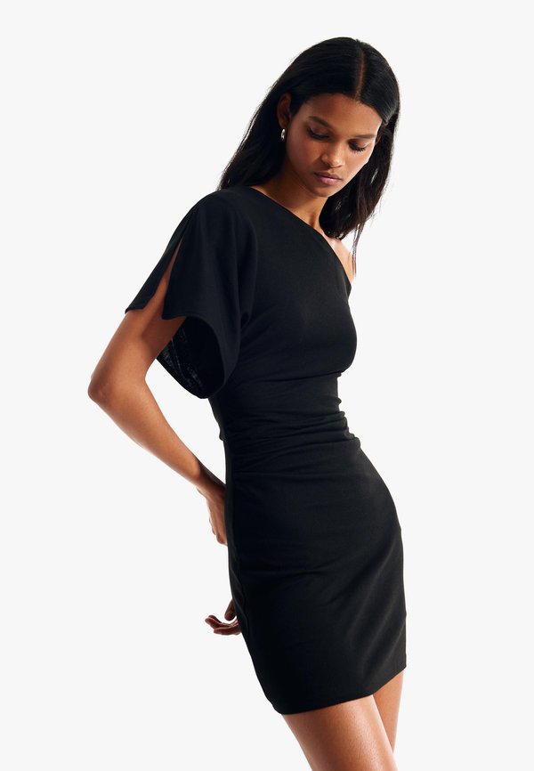 Bershka ASYMMETRIC MINI - Jersey dress - black