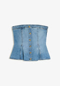 Bershka DENIM PEPLUM - TOP - Top - light blue