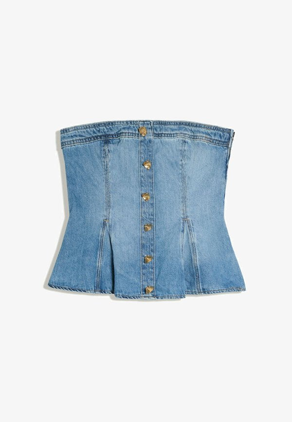 Bershka DENIM PEPLUM - TOP - Top - light blue