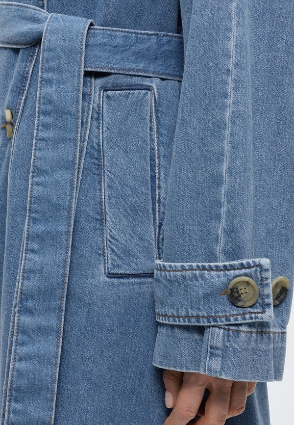 Marc O'Polo DENIM PINEAPPLE FIBRE, DENIM TRENCHCOAT, DOUBLEBREASTED, BELT
