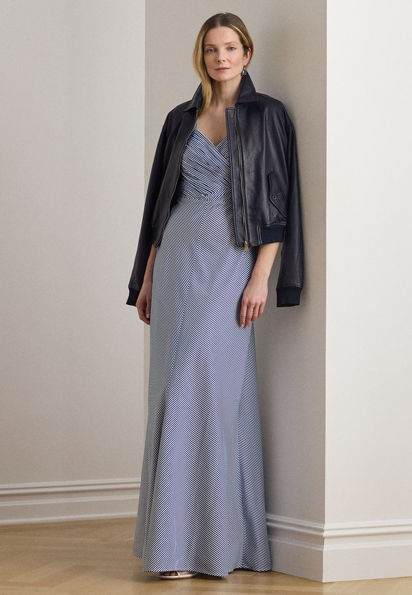 Lauren Ralph Lauren STRIPED PLEATED TAFFETA SLEEVELESS GOWN