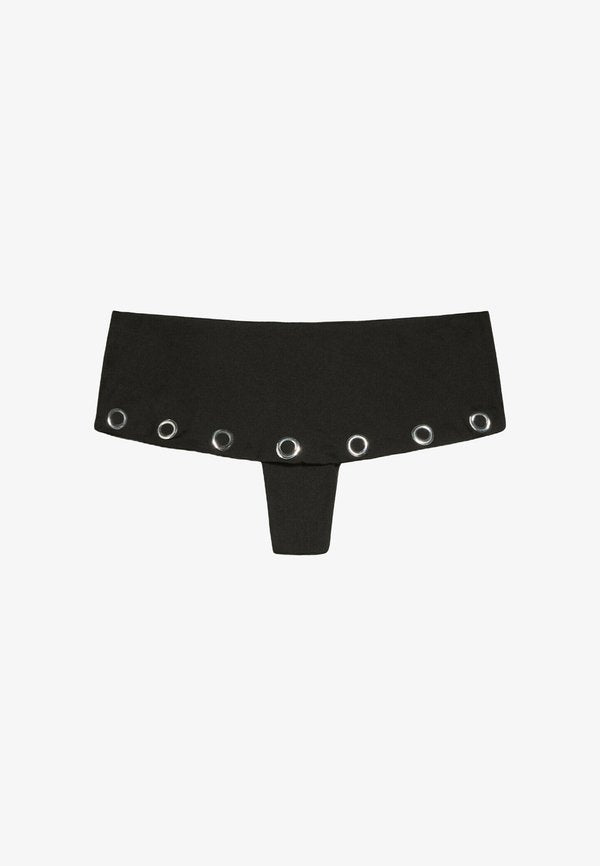 Bershka EYELET RUFFLE BIKINI BOTTOM - Bikini bottoms - black